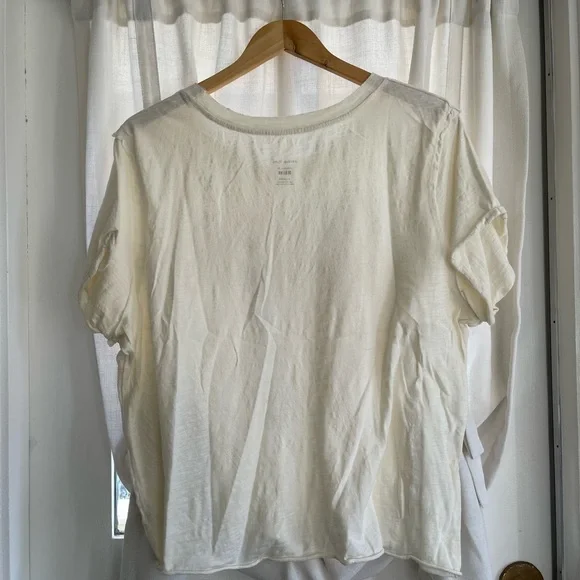 Cream Graphic Tee with Baguette Design Anthropologie slub - Picture 5 of 5